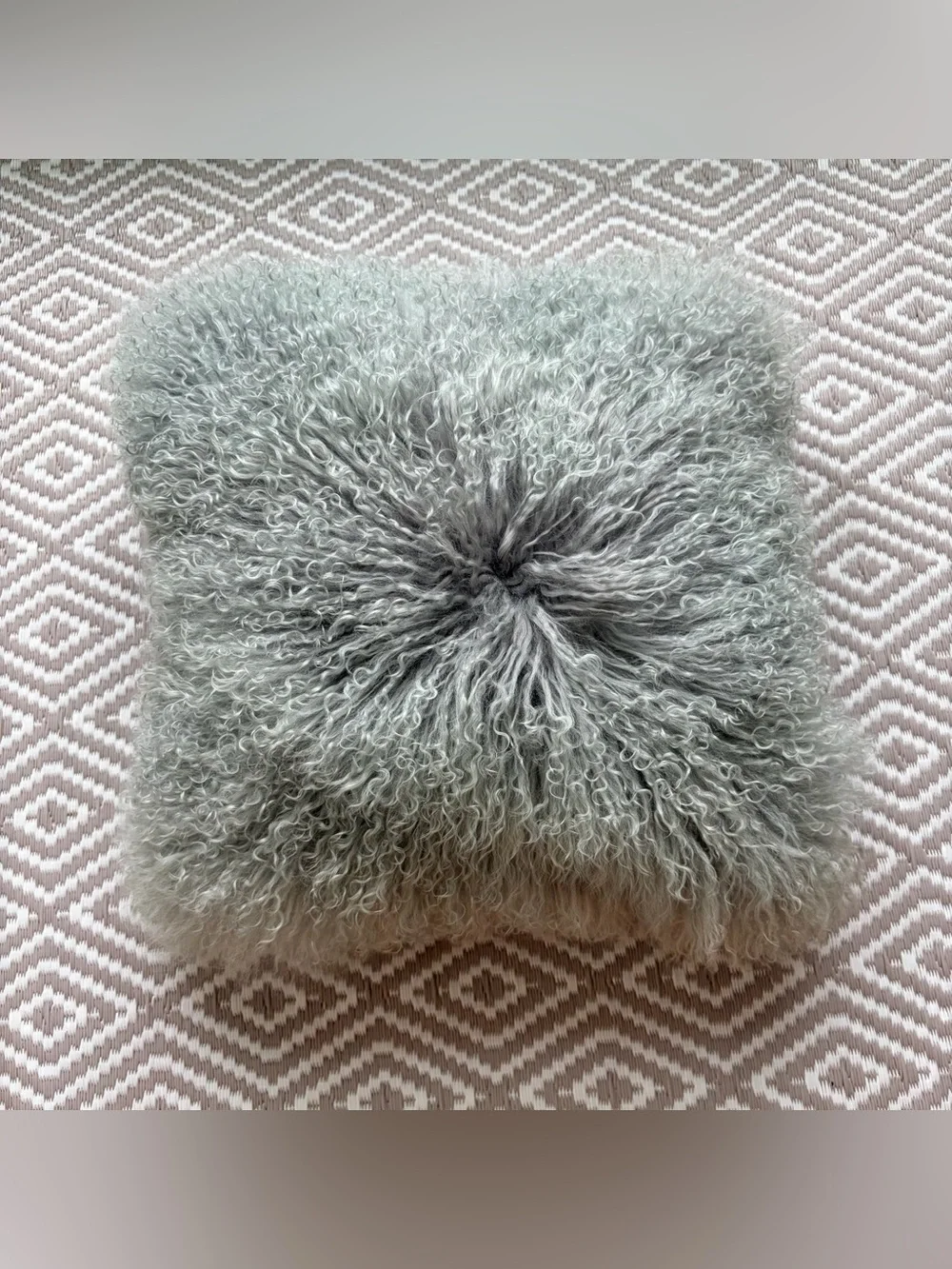 West Elm 100% Dyed Lamb Fur Mongolian Shag Curly Hair 16”x16” Pillow